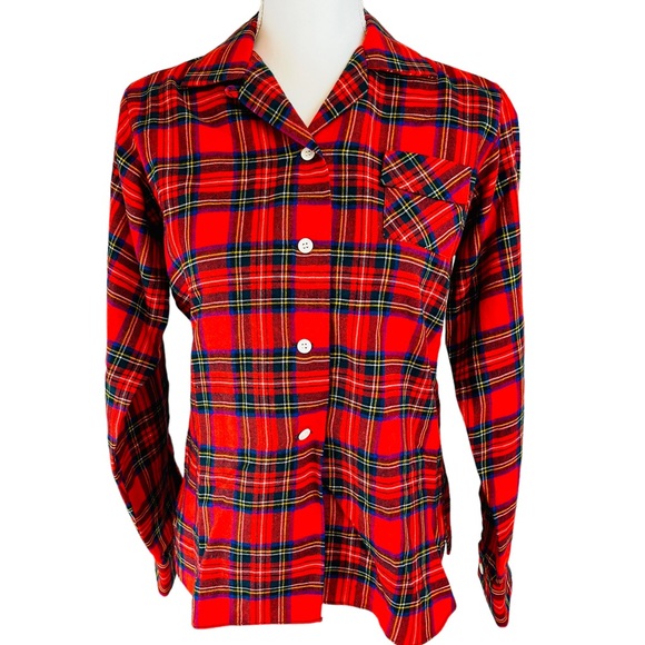 Vintage TOOKE Red Stewart Tartan Plaid Button Up Shirt M Viyella Wool Blend - Picture 11 of 11